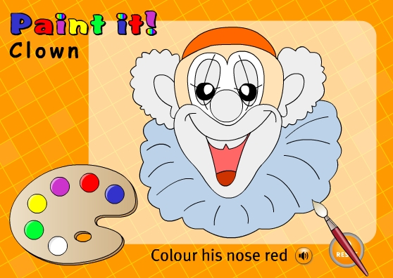 Игра для детей на английском "Paint the clown" (кликни, чтобы играть)