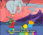 The elephant is on the bowl The elephant is on the bowl