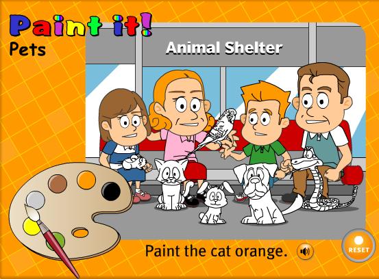 Игра для детей на английском Paint the pets (кликни, чтобы играть)