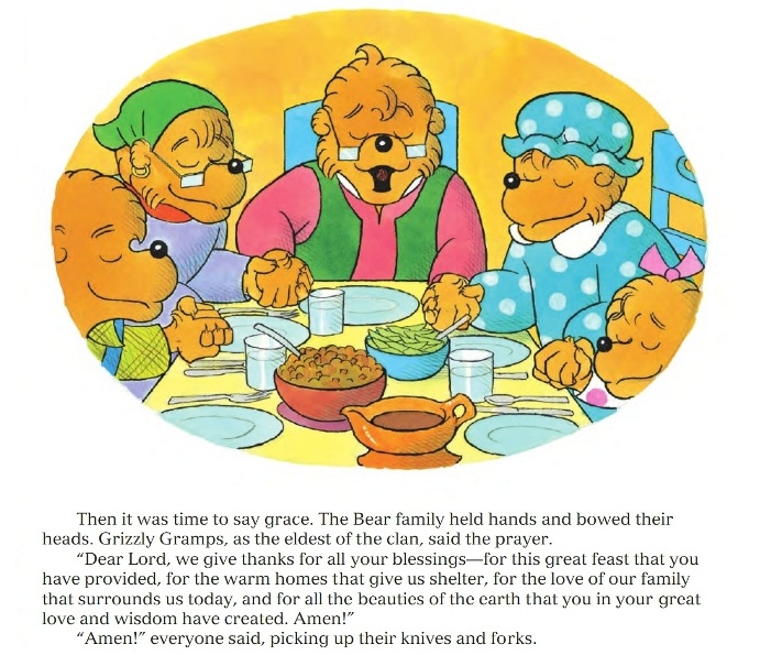 Then it was time to say grace. The Bear family held hands...
